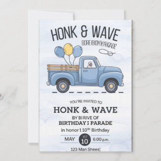 Vintager LKW-Honk & Wave Geburtstagsparade Einladu Einladung