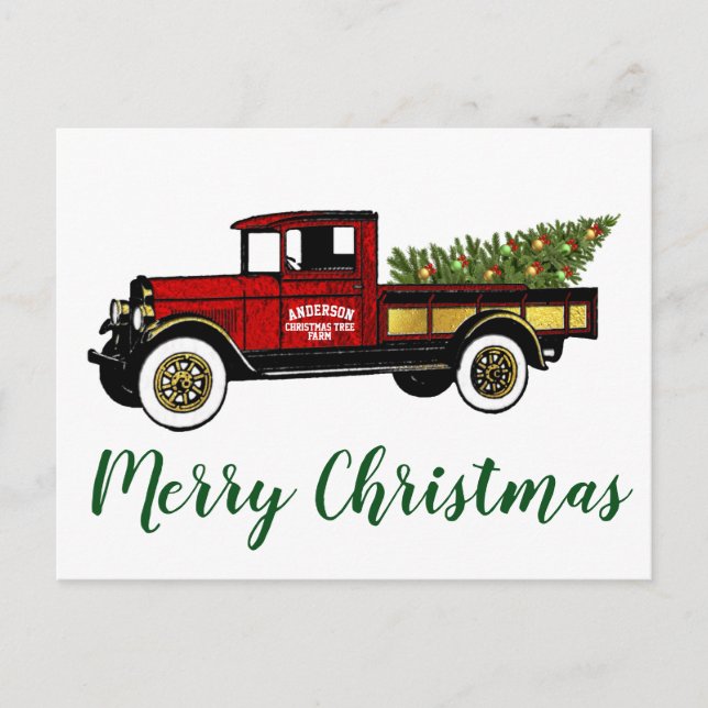 Vintager LKW Ihr Weihnachtsbaumhof Postkarte (Vorderseite)