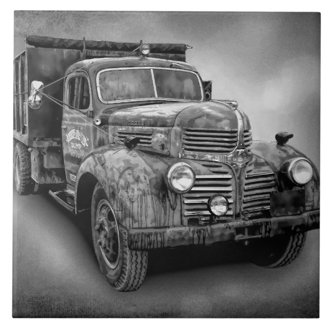 VINTAGER LKW IN SCHWARZWEISS FLIESE (Vorderseite)