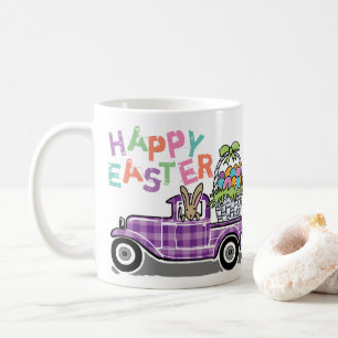 Vintager LKW Lila Gingham Happy Ostersonne Kaffeetasse