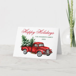 Vintager LKW-LKWroter Happy Holidays Falten Feiertagskarte