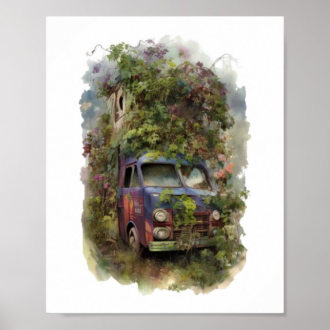 Vintager LKW mit Blume Poster (Vorne)
