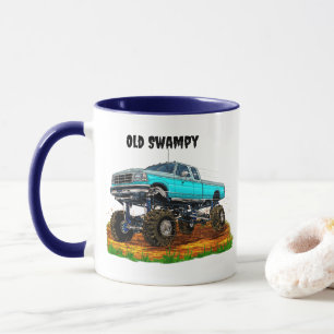 Vintager LKW mit großem Aufzug auf der Straße anpa Tasse
