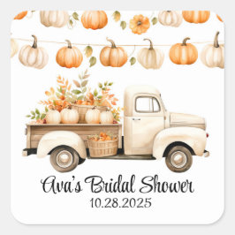 Vintager LKW mit Pumpkins-Brautparty Quadratischer Aufkleber
