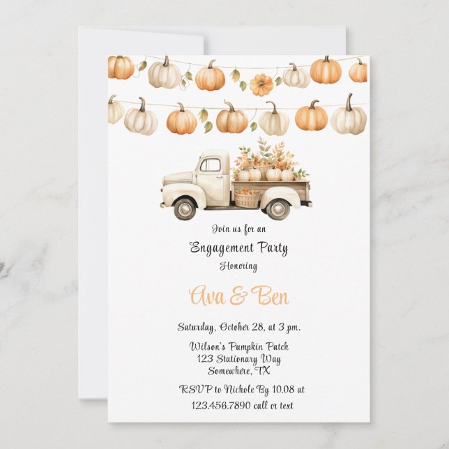 Vintager LKW mit Pumpkins Engagement Party Einladung (Vorderseite)