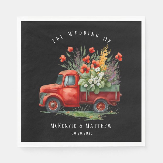 Vintager LKW mit roten Pflücken Serviette (Vorderseite)