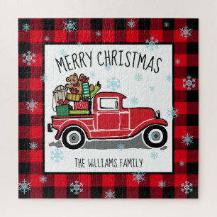 Vintager LKW mit Spielwaren-Weihnachten addieren Puzzle
