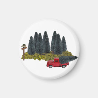 Vintager LKW mit Weihnachtsbaum Magnet