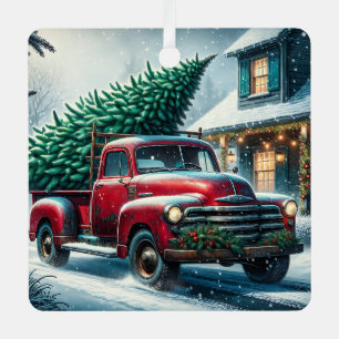 Vintager LKW mit Weihnachtsbaum Personalisiert Ornament Aus Metall