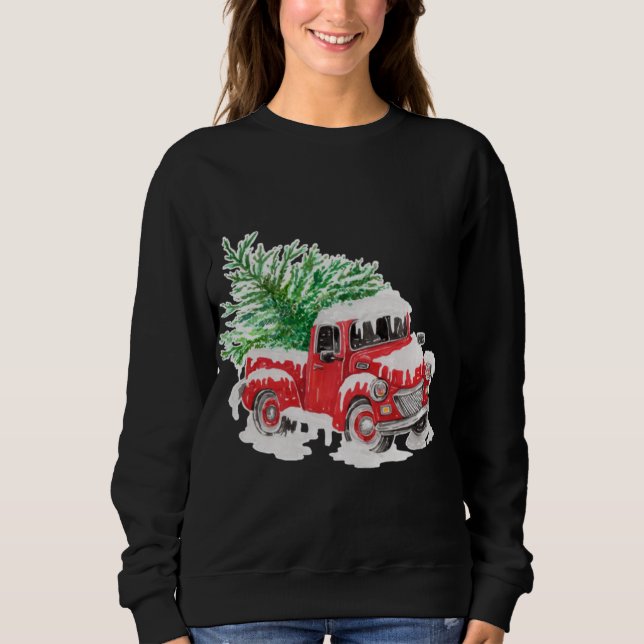 Vintager LKW mit Weihnachtsbaum Sweatshirt (Vorderseite)