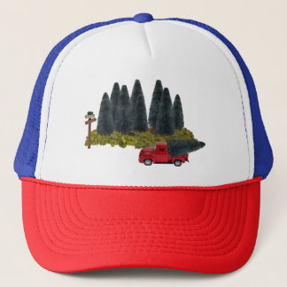 Vintager LKW mit Weihnachtsbaum Truckerkappe