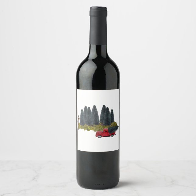Vintager LKW mit Weihnachtsbaum Weinetikett (Vorderseite)