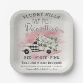 Vintager LKW mit weißer Poinsettienfarm Fresh Pap Pappteller