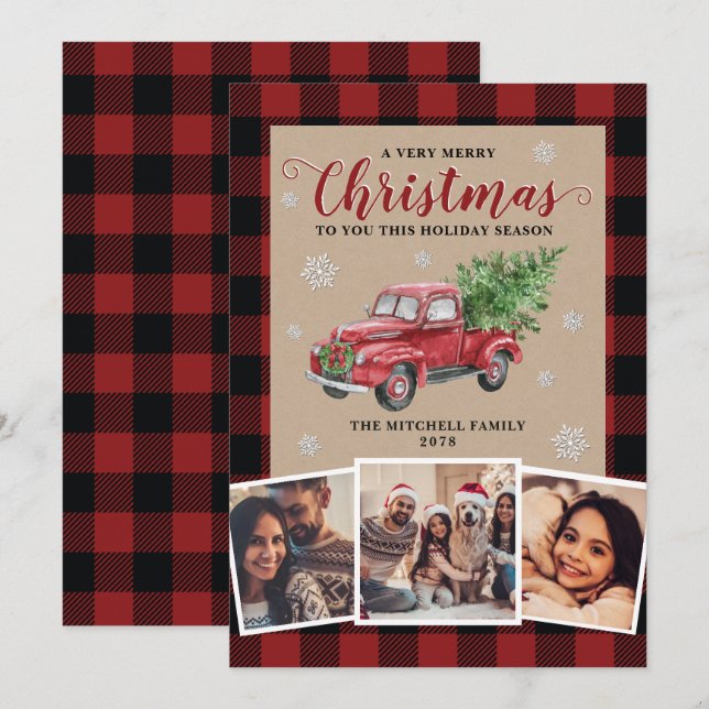 Vintager Lkw Red Buffalo Kariert Weihnachten 3 Fot (Vorne/Hinten)