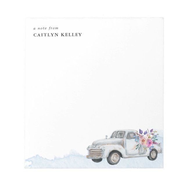 Vintager LKW und Blume, blau Personalisiert Notizblock (Vorderseite)