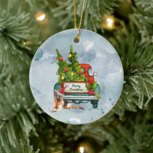 Vintager LKW und deutsche Schäfer Wasserfarben Kun Keramik Ornament