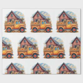 Vintager Lkw und Jagdhund im Herbst, Herbst, Geschenkpapier