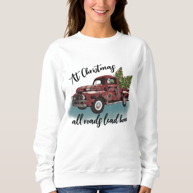 Vintager LKW und Weihnachtsbäume Sweatshirt (Vorderseite)