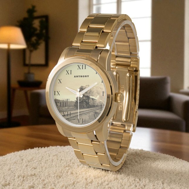 Vintager Lokomotivzug Birthday Black Travel Armbanduhr (Von Creator hochgeladen)