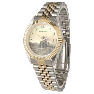 Vintager Lokomotivzug Birthday Black Travel Armbanduhr