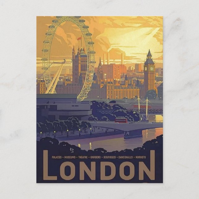 Vintager London Big Ben Parliament Thames River Postkarte (Vorderseite)