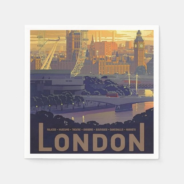 Vintager London Big Ben Parliament Thames River Serviette (Vorderseite)