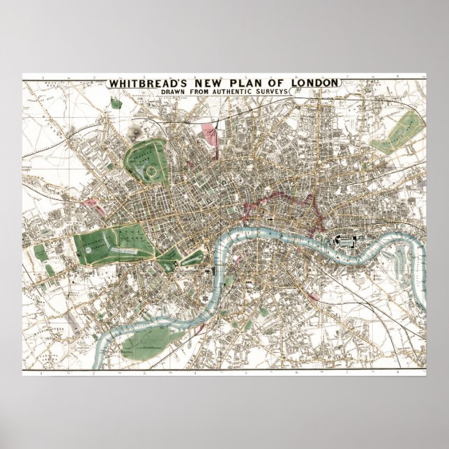Vintager Londoner City Plan Alte Antike Poster (Vorne)