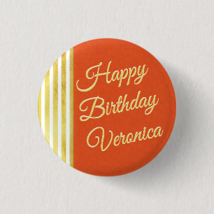 Vintager Look Orange und Gold personalisieren Gebu Button