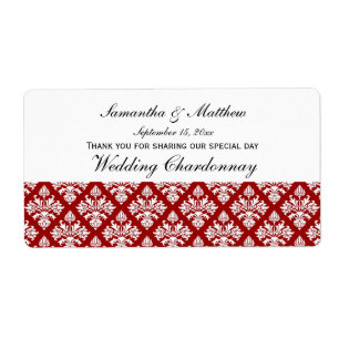 Vintager Look Red & White Damask #3 Weinetikett