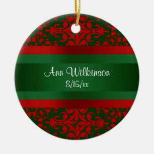 Vintager Look, rot und grün, Damask #2 Keramikornament