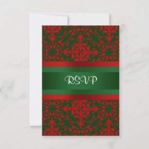Vintager Look, rot und grün, Damask #2 RSVP Karte