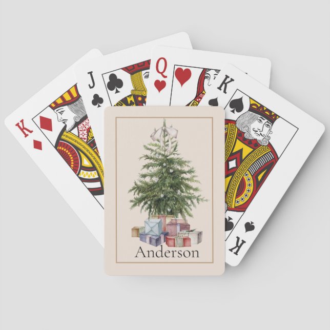Vintager Look Weihnachtsbaum mit Geschenken Spielkarten (Rückseite)