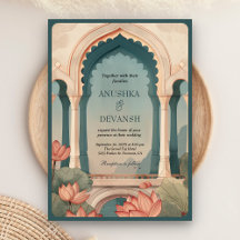 Vintager Lotus Floral Arch Indischer QR-Code Hochz