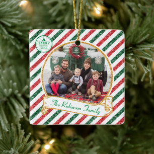 Vintager Luftpost Glitzer Weihnachts Foto Car Keramikornament