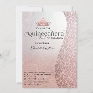 Vintager Luxusdamast Tiara Quinceañera Einladung