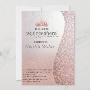 Vintager Luxusdamast Tiara Quinceañera Einladung