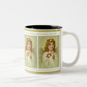 Vintager Mädchen-Engel mit Rosen Memorare Gebet Zweifarbige Tasse