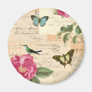 Vintager Magnet mit Rosen und Schmetterlingen
