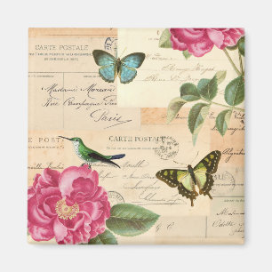 Vintager Magnet mit Rosen und Schmetterlingen