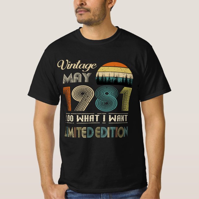 Vintager Mai 1981 T - Shirt - Retro Style Geburtst (Vorderseite)