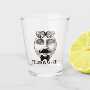 Vintager Mann auf dem Barkeeper Schnurrbart Krawat Schnapsglas