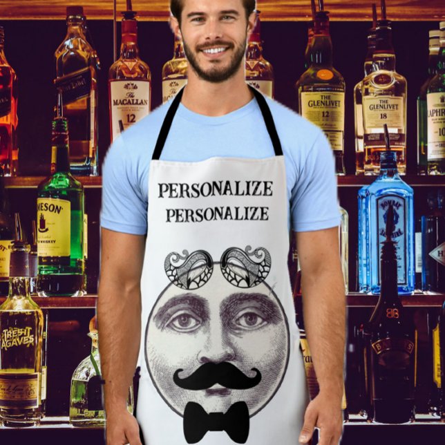 Vintager Mann auf dem Barkeeper Schnurrbart Krawat Schürze (For your favorite bartender or cook.)