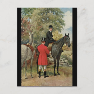 Vintager Mann Frauen Pferde Reittier Postkarte