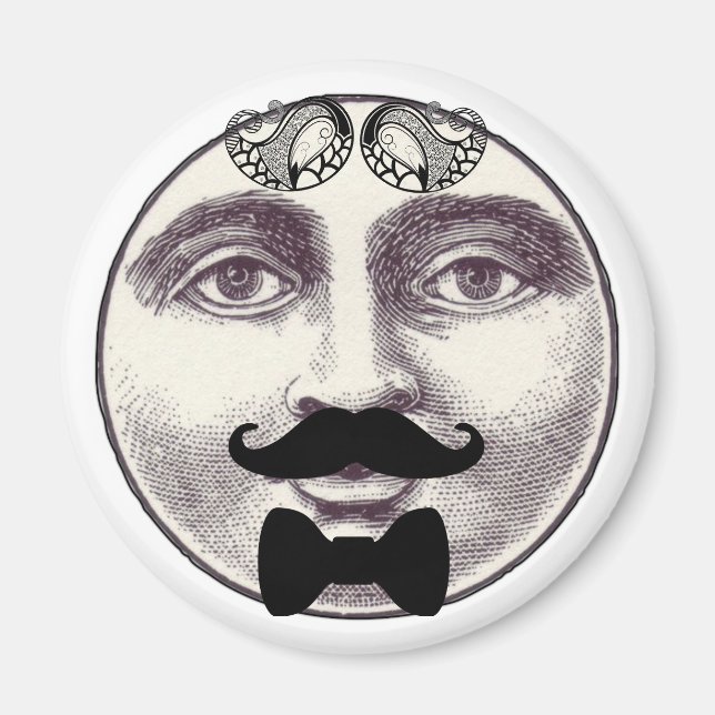 Vintager Mann im Mond Vollgesicht Schnurrbart Kraw Magnet (Vorne)