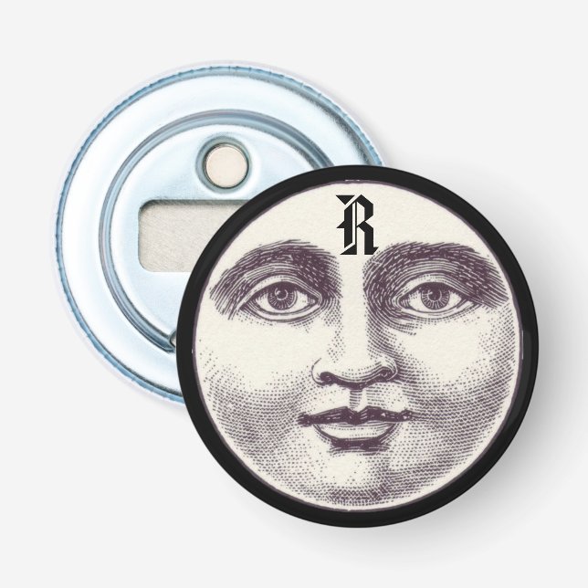 Vintager Mann im Vollmondgesicht Flaschenöffner (Vorderseite)