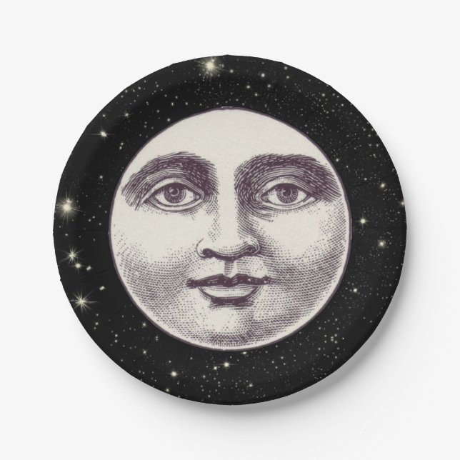 Vintager Mann im Vollmondgesicht Pappteller (Vorderseite)