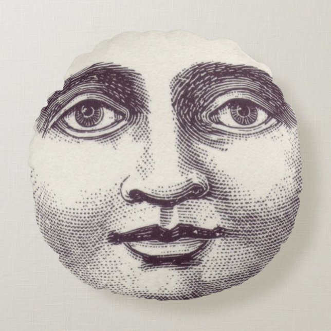 Vintager Mann im Vollmondgesicht Rundes Kissen (Vorderseite)