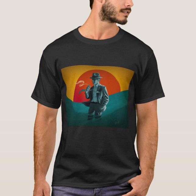 Vintager Mann-Retro schwarzer T - Shirt (Vorderseite)