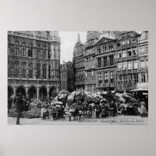 Vintager Markt der Grand Place Brussels Blume der  Poster
