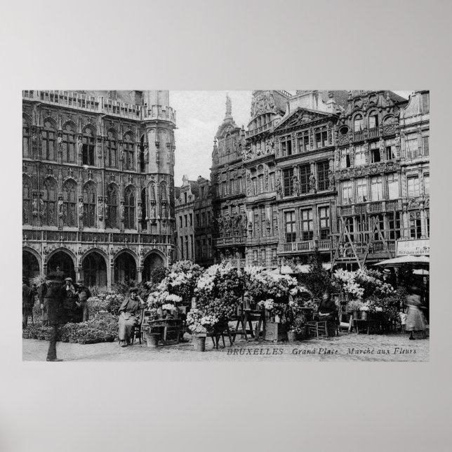 Vintager Markt der Grand Place Brussels Blume der  Poster (Vorne)